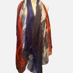 Vibrant Paisley Scarf in Orange, Blue, and White